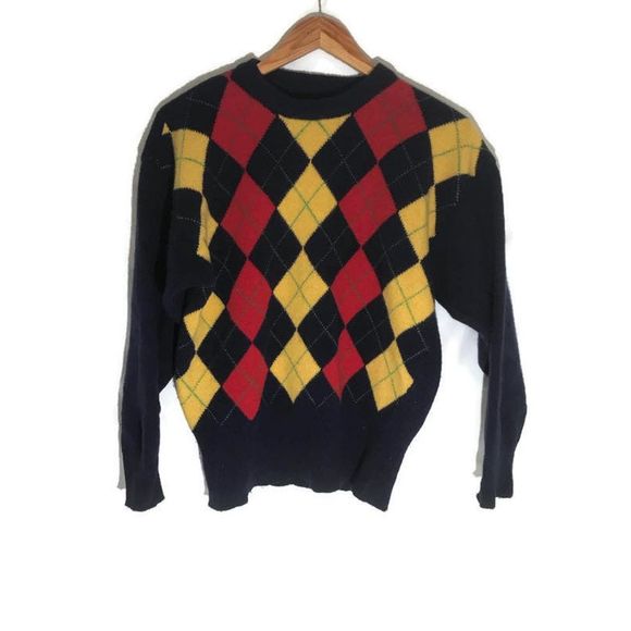 Small Vintage Blue, Red, and Yellow Argyle Sweater - Picture 1 of 2